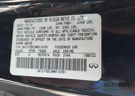 2017 Infiniti Q60 2.0T from USA, damaged, VIN JN1CV7EK3HM110761